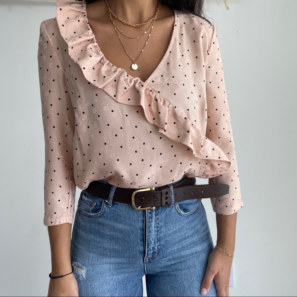 Sezane Quitterie 100% silk dotted blouse size 6- runs SMALL